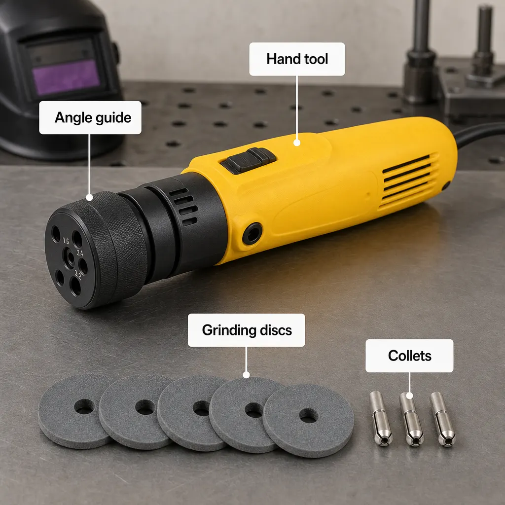 TIG Tungsten Electrode Grinder controls and screen