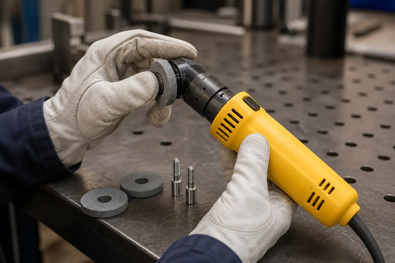 TIG Tungsten Electrode Grinder in use