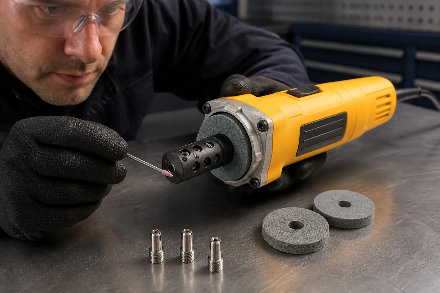 TIG Tungsten Electrode Grinder in use