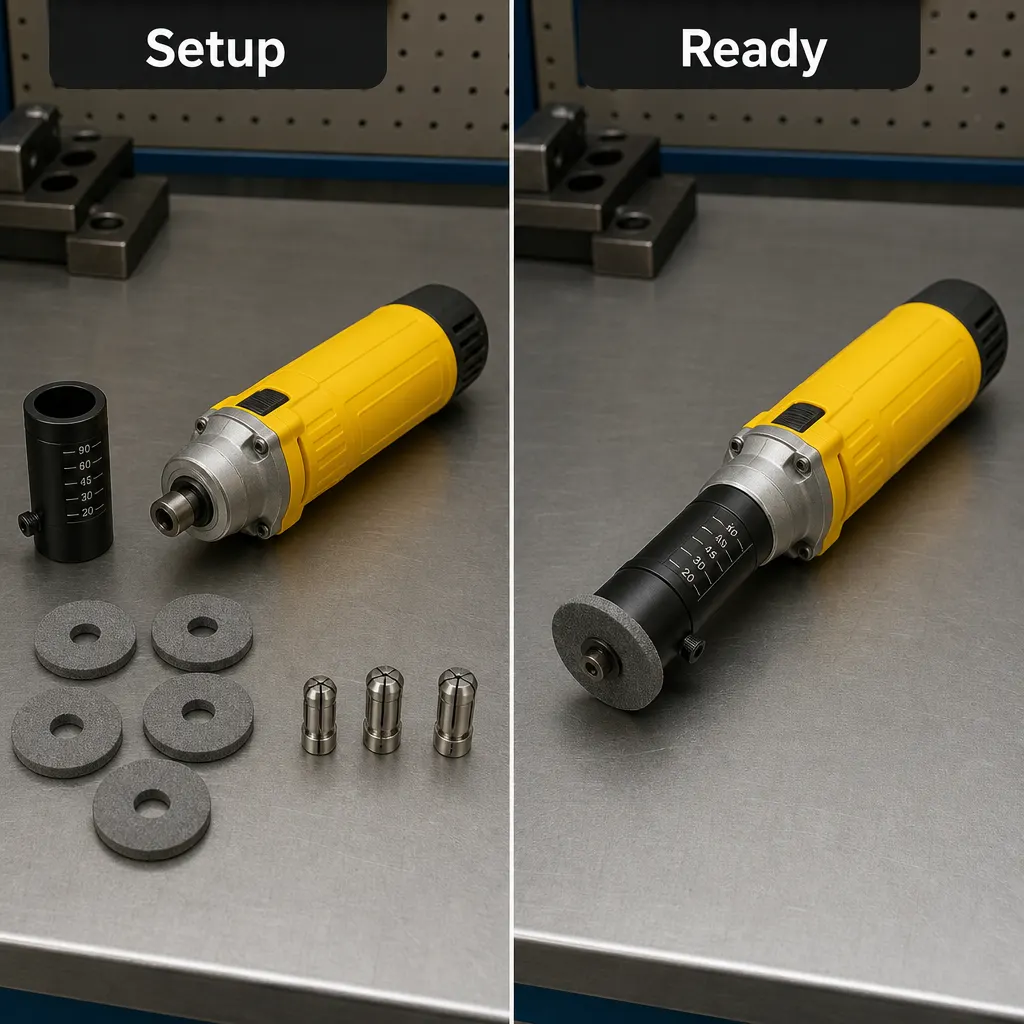TIG Tungsten Electrode Grinder setup and use views